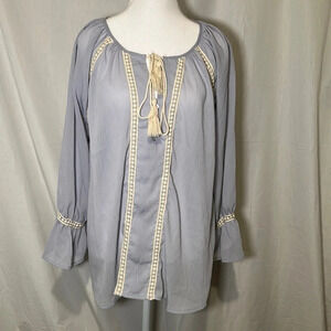 light blue semi sheer long sleeve Entro top size large